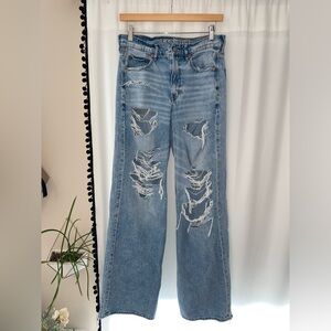 American Eagle super high rise baggy wide leg jeans women’s 6 X-Long ripped